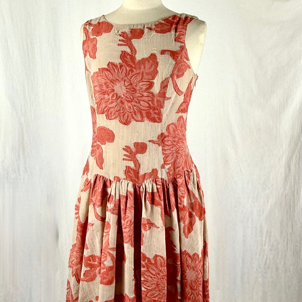 Anthropologie Eva Franco 6 Drop Waist Dress Orange Floral Cruise Ware Flirty